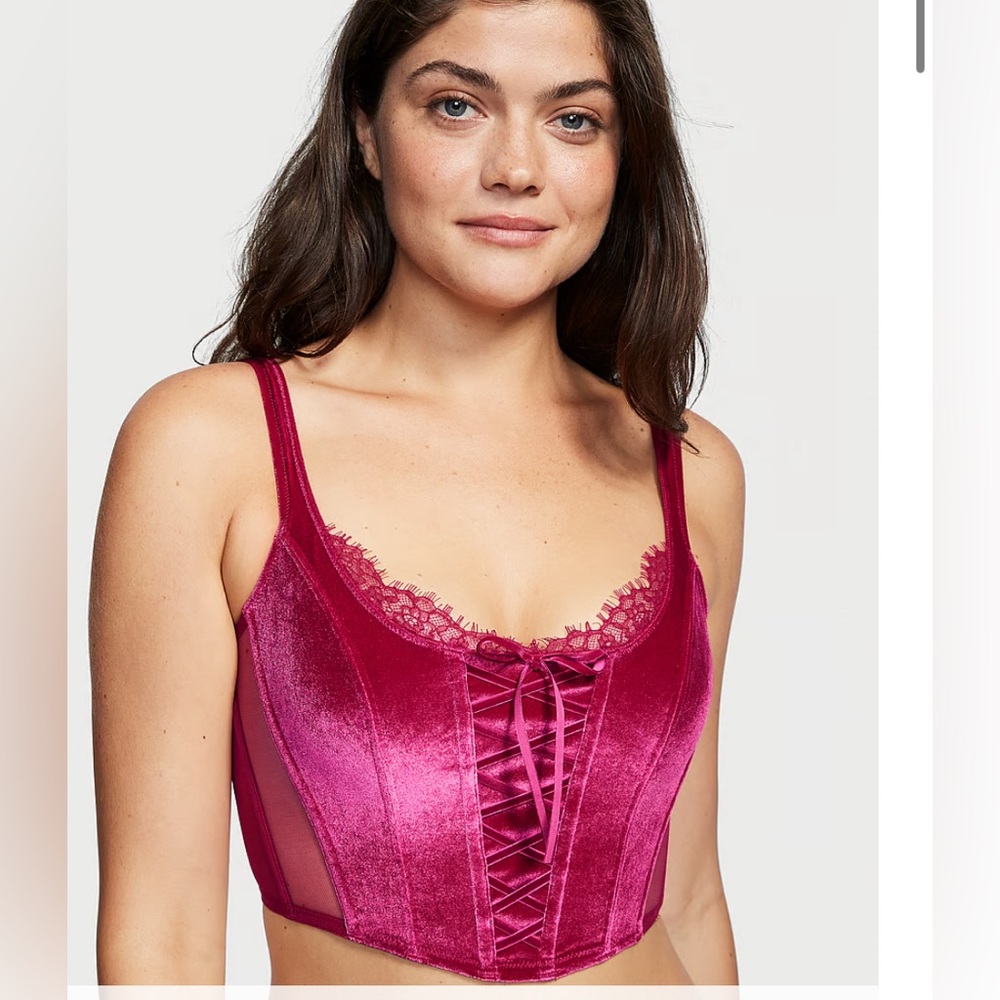 Victoria’s Secret Unlined Lace-Up Velvet Corset Top nwt